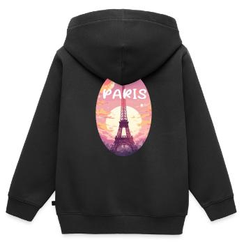 Paris rose pastel - Sweat Premium à capuche zippé enfant bio - noir - Dos - AI Model Kid Male (0cm)