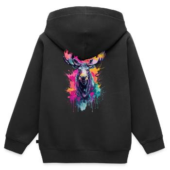 Orignal frais dans la forêt, design coloré, aquarelle - Sweat Premium à capuche zippé enfant bio - noir - Dos - AI Model Kid Male (0cm)