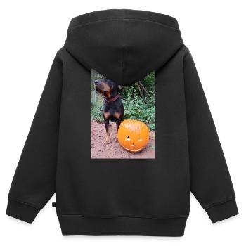 Kürbis Hund Halloween Herbst - Kinder Premium Organic Zip Hoodie - Schwarz - Hinten - AI Model Kid Male (0cm)