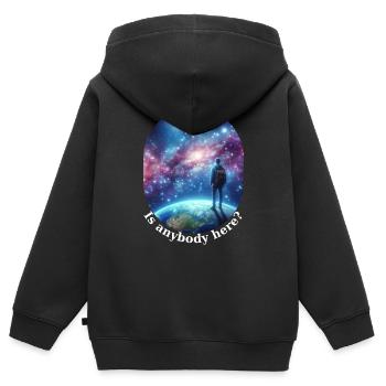 Ist jemand hier? - Kinder Premium Organic Zip Hoodie - Schwarz - Hinten - AI Model Kid Male (0cm)