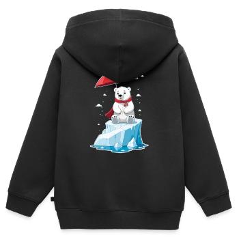 ours polaire, glace et parasol - Sweat Premium à capuche zippé enfant bio - noir - Dos - AI Model Kid Male (0cm)