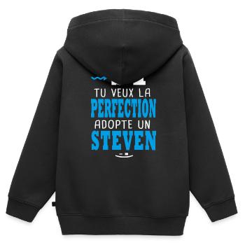 Steven Si tu veux la perfection adopte un steven - Sweat Premium à capuche zippé enfant bio - noir - Dos - AI Model Kid Male (0cm)