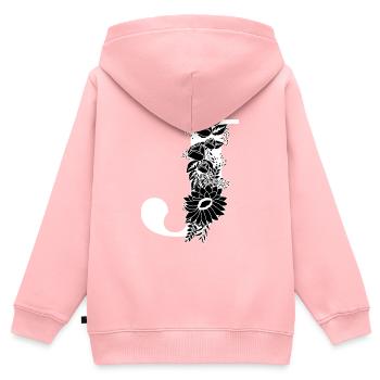 Lettre j floral noir et blanc - Sweat Premium à capuche zippé enfant bio - rose - Dos - AI Model Kid Female (0cm)
