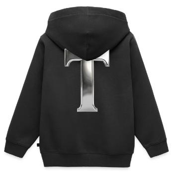 Chrome ,, T " Métallisé - Sweat Premium à capuche zippé enfant bio - noir - Dos - AI Model Kid Male (0cm)