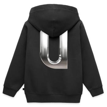 Chrome ,, U " Métallisé - Sweat Premium à capuche zippé enfant bio - noir - Dos - AI Model Kid Male (0cm)