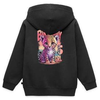 Mignon léopard aquarelle fille 5e anniversaire - Sweat Premium à capuche zippé enfant bio - noir - Dos - AI Model Kid Male (0cm)