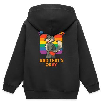 Humorvolles "I'm A Gay Furry And That's Okay" - Kinder Premium Organic Zip Hoodie - Schwarz - Hinten - AI Model Kid Male (0cm)