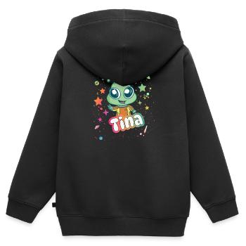 TINA - Beau nom de fille avec extraterrestre mignon - Sweat Premium à capuche zippé enfant bio - noir - Dos - AI Model Kid Male (0cm)