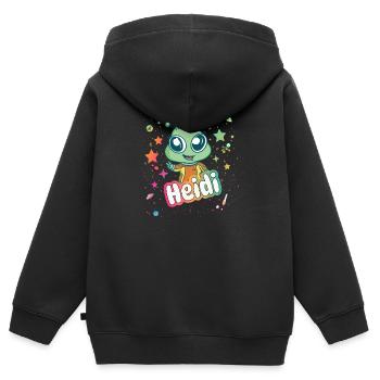 HEIDI - Beau nom de fille avec un extraterrestre mignon - Sweat Premium à capuche zippé enfant bio - noir - Dos - AI Model Kid Male (0cm)