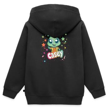CASEY - Beau nom de fille avec un extraterrestre mignon - Sweat Premium à capuche zippé enfant bio - noir - Dos - AI Model Kid Male (0cm)