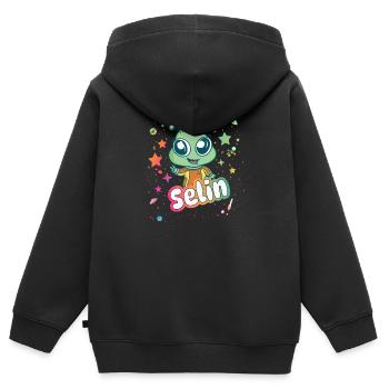 SELIN - Beau nom de fille avec extraterrestre mignon - Sweat Premium à capuche zippé enfant bio - noir - Dos - AI Model Kid Male (0cm)