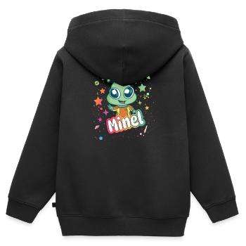 MINEL - Schöner Mädchen Name mit süßem Alien - Kinder Premium Organic Zip Hoodie - Schwarz - Hinten - AI Model Kid Male (0cm)
