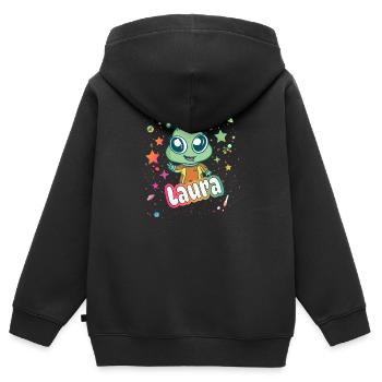 LAURA - Schöner Mädchen Name mit süßem Alien - Kinder Premium Organic Zip Hoodie - Schwarz - Hinten - AI Model Kid Male (0cm)