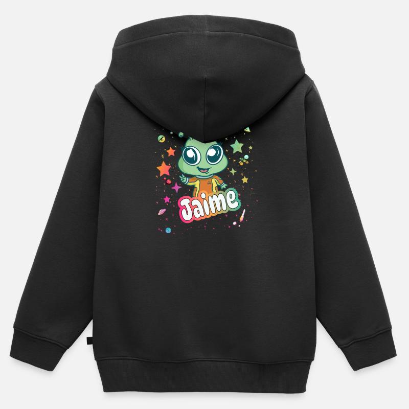 JAIME - Bellissimo nome da ragazzo con simpatico alieno - Felpa Premium con cappuccio con zip bambino bio - nero