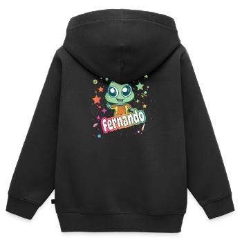 FERNANDO - Beau nom de garçon avec un extraterrestre mignon - Sweat Premium à capuche zippé enfant bio - noir - Dos - AI Model Kid Male (0cm)