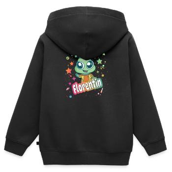 FLORENTIN - Schöner Junge Name mit süßem Alien - Kinder Premium Organic Zip Hoodie - Schwarz - Hinten - AI Model Kid Male (0cm)