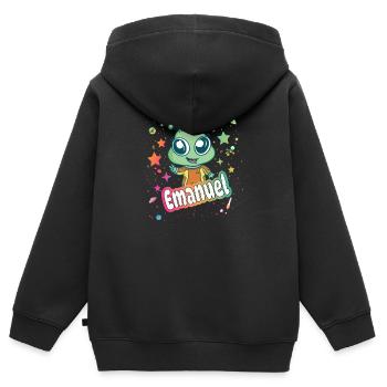 EMANUEL - Beautiful boy name with cute alien - Kids Premium Organic Zip-up Hoodie - black - Back - AI Model Kid Male (0cm)
