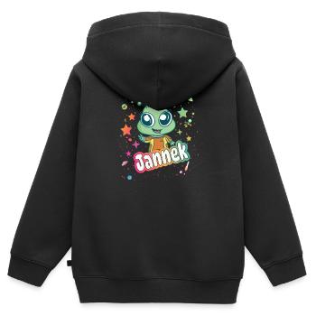 JANNEK - Beau nom de garçon avec un extraterrestre mignon - Sweat Premium à capuche zippé enfant bio - noir - Dos - AI Model Kid Male (0cm)