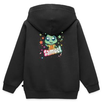 SAMUEL - Beau nom de garçon avec un extraterrestre mignon - Sweat Premium à capuche zippé enfant bio - noir - Dos - AI Model Kid Male (0cm)