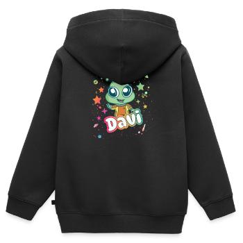 DAVI - Beautiful boy name with cute alien - Kids Premium Organic Zip-up Hoodie - black - Back - AI Model Kid Male (0cm)