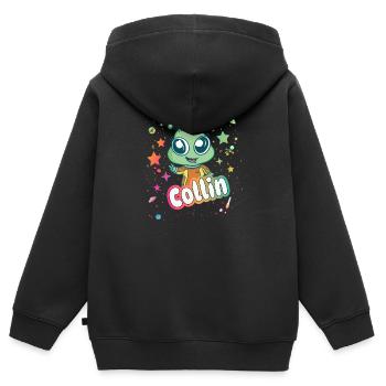COLLIN - Schöner Junge Name mit süßem Alien - Kinder Premium Organic Zip Hoodie - Schwarz - Hinten - AI Model Kid Male (0cm)