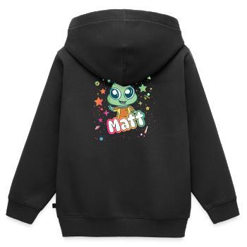 MATT - Beau nom de garçon avec un extraterrestre mignon - Sweat Premium à capuche zippé enfant bio - noir - Dos - AI Model Kid Male (0cm)