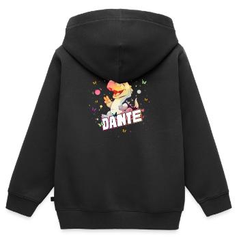 DANTE - Beautiful boy name with cute DINO T-REX - Kids Premium Organic Zip-up Hoodie - black - Back - AI Model Kid Male (0cm)