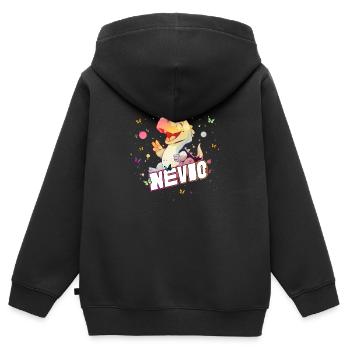 NEVIO - Beau prénom de garçon avec mignon DINO T-REX - Sweat Premium à capuche zippé enfant bio - noir - Dos - AI Model Kid Male (0cm)