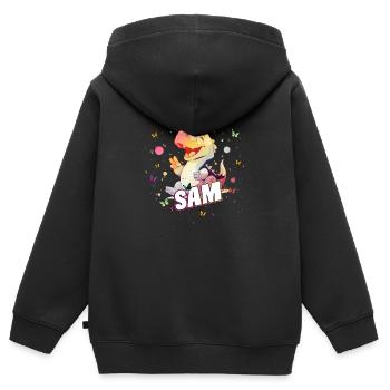 SA M - Beau prénom de garçon avec mignon DINO T-REX - Sweat Premium à capuche zippé enfant bio - noir - Dos - AI Model Kid Male (0cm)