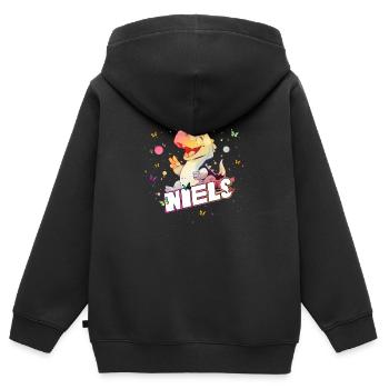 NIELS - Schöner Junge Name mit süßem DINO T-REX - Kinder Premium Organic Zip Hoodie - Schwarz - Hinten - AI Model Kid Male (0cm)