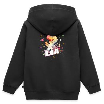 LIA - Beautiful GIRL name with cute DINO T-REX - Kids Premium Organic Zip-up Hoodie - black - Back - AI Model Kid Male (0cm)