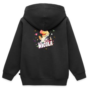 NICOLA - Schöner MÄDCHEN Name mit süßem DINO T-REX - Kinder Premium Organic Zip Hoodie - Schwarz - Hinten - AI Model Kid Male (0cm)