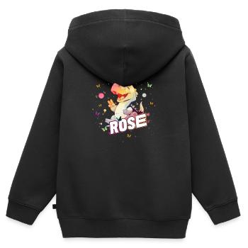 ROSE - Schöner MÄDCHEN Name mit süßem DINO - Kinder Premium Organic Zip Hoodie - Schwarz - Hinten - AI Model Kid Male (0cm)