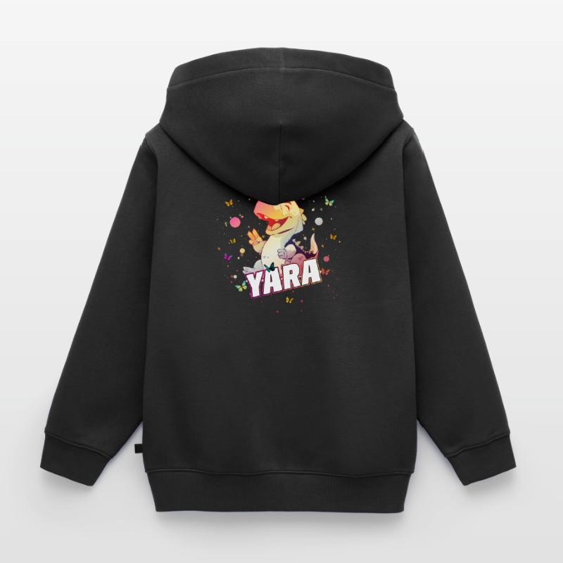 YARA - Schöner MÄDCHEN Name mit süßem DINO Kinder Premium Organic Zip Hoodie