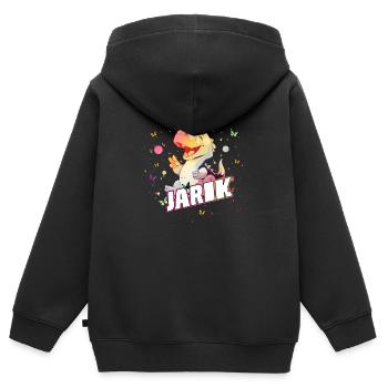 JARIK - Schöner JUNGEN Name mit süßem DINO - Kinder Premium Organic Zip Hoodie - Schwarz - Hinten - AI Model Kid Male (0cm)