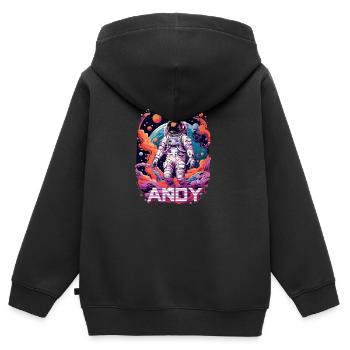 ANDY - Beau prénom de garçon avec astronaute cool - Sweat Premium à capuche zippé enfant bio - noir - Dos - AI Model Kid Male (0cm)