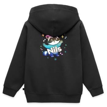 NILS - Beau prénom de garçon avec un raton laveur mignon - Sweat Premium à capuche zippé enfant bio - noir - Dos - AI Model Kid Male (0cm)