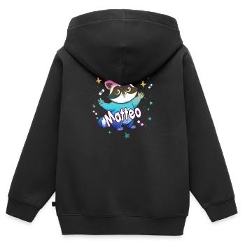 MATTEO - Beautiful boy name with cute raccoon - Kids Premium Organic Zip-up Hoodie - black - Back - AI Model Kid Male (0cm)