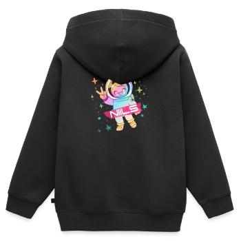 NILS - Beau nom de garçon avec astronaute mignon - Sweat Premium à capuche zippé enfant bio - noir - Dos - AI Model Kid Male (0cm)