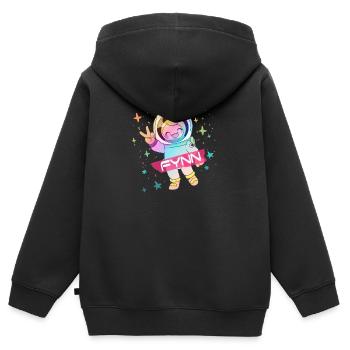 FYNN - Beau nom de garçon avec astronaute mignon - Sweat Premium à capuche zippé enfant bio - noir - Dos - AI Model Kid Male (0cm)