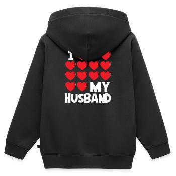J'aime mon mari - Sweat Premium à capuche zippé enfant bio - noir - Dos - AI Model Kid Male (0cm)