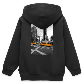 NYC Yellow Cabs Flat Iron Building - Sweat Premium à capuche zippé enfant bio - noir - Dos - AI Model Kid Male (0cm)