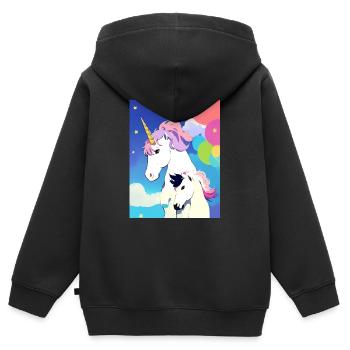 Maman + Licorne enfant - Sweat Premium à capuche zippé enfant bio - noir - Dos - AI Model Kid Male (0cm)