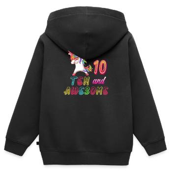 10e anniversaire fille, dix et génial filles anniversaire - Sweat Premium à capuche zippé enfant bio - noir - Dos - AI Model Kid Male (0cm)