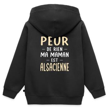 Je n'ai peur de rien ma maman est Alsacienne - Sweat Premium à capuche zippé enfant bio - noir - Dos - AI Model Kid Male (0cm)