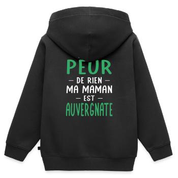 Je n'ai peur de rien ma maman est Auvergnate - Sweat Premium à capuche zippé enfant bio - noir - Dos - AI Model Kid Male (0cm)