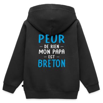 Je n'ai peur de rien mon papa est Breton - Sweat Premium à capuche zippé enfant bio - noir - Dos - AI Model Kid Male (0cm)