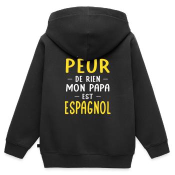 Je n'ai peur de rien mon papa est Espagnol - Sweat Premium à capuche zippé enfant bio - noir - Dos - AI Model Kid Male (0cm)
