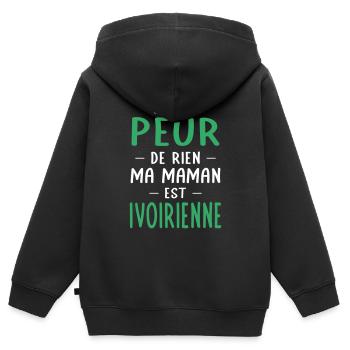 Je n'ai peur de rien ma maman est Ivoirienne - Sweat Premium à capuche zippé enfant bio - noir - Dos - AI Model Kid Male (0cm)