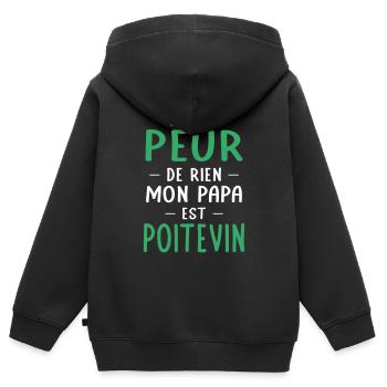 Je n'ai peur de rien mon papa est Poitevin - Sweat Premium à capuche zippé enfant bio - noir - Dos - AI Model Kid Male (0cm)